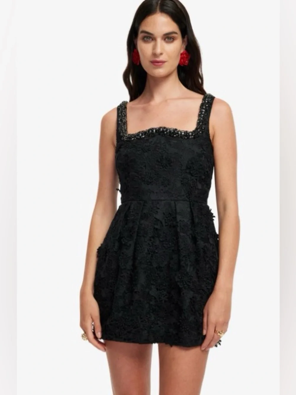 LEO LIN Piper Black Floral Applique Lace Embellished Mini Dress AU8/US4 NWOT